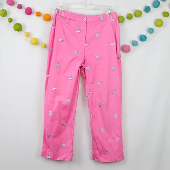 Lilly Pulitzer Vintage Pink Embroidered Whale Shell Crop Twill Ankle Pants Sz 0 - Picture 1 of 5